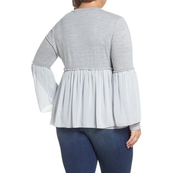 Lost Ink 4X Smocked Chiffon Contrast Knit Sweater - Picture 4 of 9